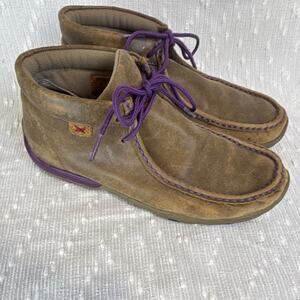 Brown Leather Womens Chukka Casual Shoes Purple Laces Lace-Up Size 7.5 M WDM0015